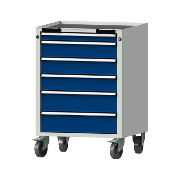 Rollcontainer V/T - BL, Modell 77, Ablagewanne, RAL 7035/RAL 5010, Höhe 930 mm - Werkstattwagen