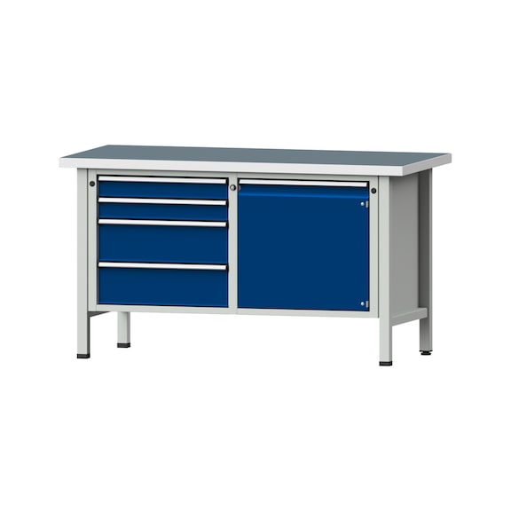 Box workbench V/T-BL 1500 mm, model 131 UBP 40 mm, RAL 7035/5010, 840x1500x700 - Cabinet workbench 2 blocks models 103 - 209