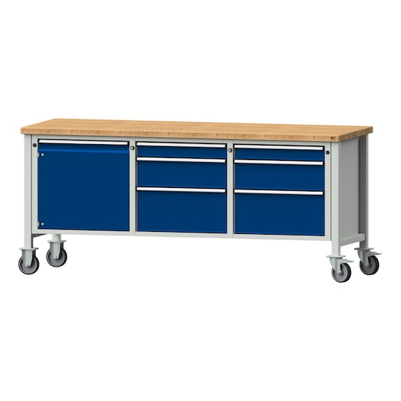 Box workbench V/T-BL 2000 mm, model 125 BMP 40 mm, RAL 7035/5010, 890x2000x700 - Cabinet workbench 3 blocks models 120 - 127