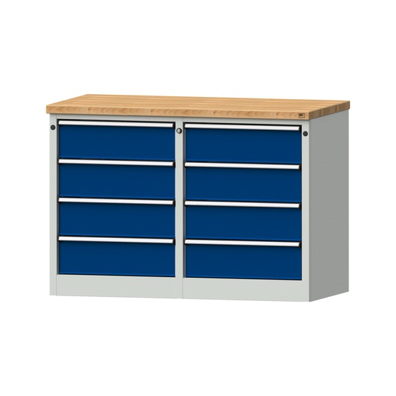 Side cabinet 2xBL, model 203, BMP 40 mm, RAL 7035/RAL 5010, height 890 mm - Workshop cupboard