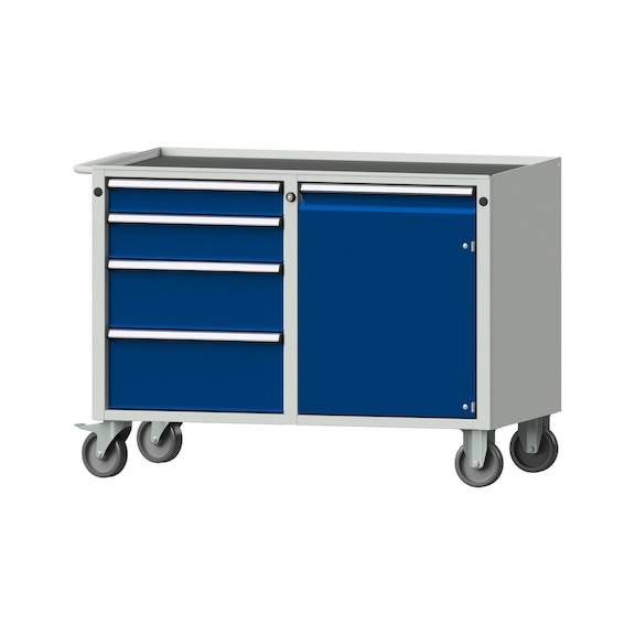 Workshop trolley V/T, model 215, storage tray, RAL 7035/RAL 5010, height 810 mm - Workshop trolley