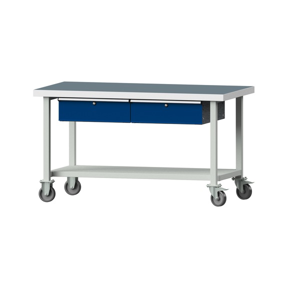 Work table, model 165, UBP 50 mm, RAL 7035/RAL 5010, 850 x 1500 x 800 mm - Working table 1500 mm movable