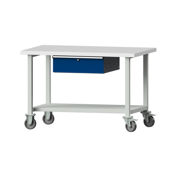 Work table, model 143, KSP 40 mm, RAL 7035/RAL 5010, 840 x 1270 x 800 mm - Working table 1270 mm movable