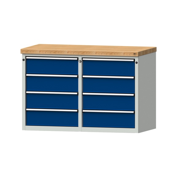 Side cabinet 2xBL, model 203, BMP 50 mm, RAL 7035/RAL 5010, height 850 mm - Workshop cupboard