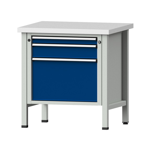 Kastenwerkbank V/T-BL 800 mm, Modell 57, KSP 40 mm, RAL 7035/5010, 840x800x700 - Kastenwerkbank V - BL 1 Block