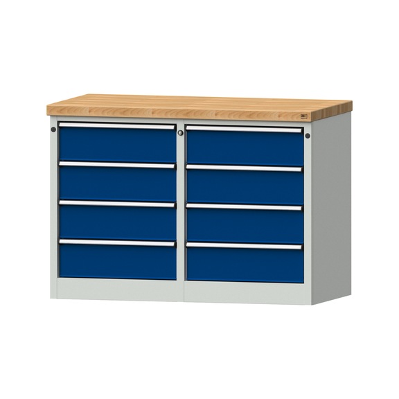 Side cabinet 2xBL, model 203, BMP 50 mm, RAL 7035/RAL 5010, height 900 mm - Workshop cupboard