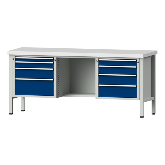 Box workbench V/T-BL 2000 mm, model 327 KSP 50 mm, RAL 7035/5010, 900x2000x700 - Cabinet workbench 3 blocks models 146 - 419