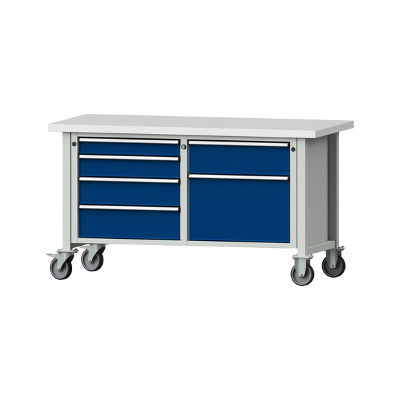 Box workbench V/T-BL 1500 mm, model 237 KSP 40 mm, RAL 7035/5010, 840x1500x700 - Cabinet workbench 2 blocks models 216 - 409