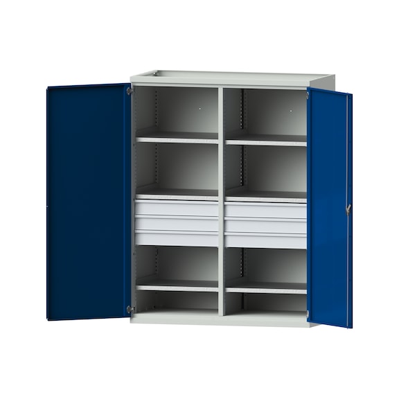 Schwerlastschrank T690mm - H1950mm, Modell 403, RAL 7035/RAL 5010, 620.014.0033 - Werkstattschrank