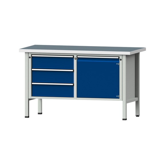 Box workbench V/T-BL 1500 mm, model 106 UBP 40 mm, RAL 7035/5010, 890x1500x700 - Cabinet workbench 2 blocks models 103 - 209
