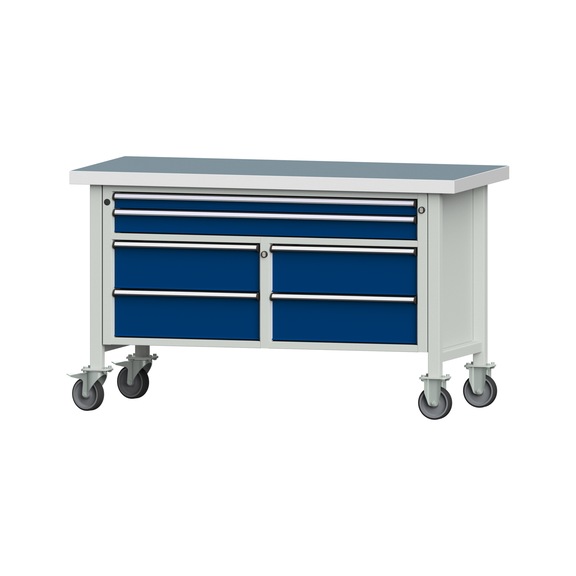 Box workbench 1500 3-part housing model 255 UBP 50 mm 7035/5010 900x1500x700 - Cabinet workbench 2 blocks 1500 3-piece