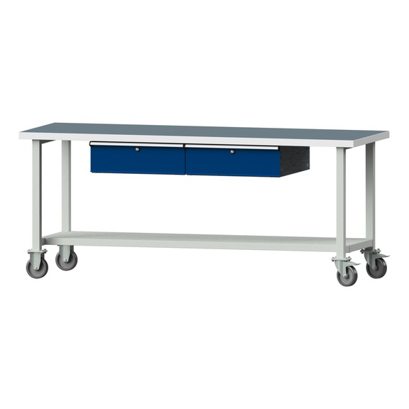 Work table, model 85, UBP 40 mm, RAL 7035/RAL 5010, 840 x 2000 x 700 mm - Working table 2000 mm movable