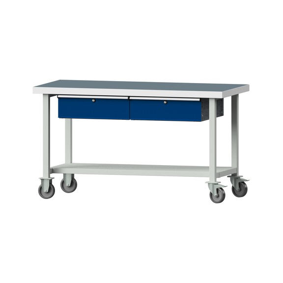 Work table, model 65, UBP 50 mm, RAL 7035/RAL 5010, 850 x 1500 x 700 mm - Working table 1500 mm movable