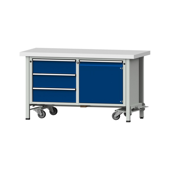 Box workbench V/T-BL 1500 mm, model 106 KSP 50 mm, RAL 7035/5010, 850x1500x700 - Cabinet workbench 2 blocks models 103 - 209