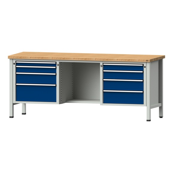 Box workbench V/T-BL 2000 mm, model 327 BMP 40 mm, RAL 7035/5010, 840x2000x700 - Cabinet workbench 3 blocks models 146 - 419