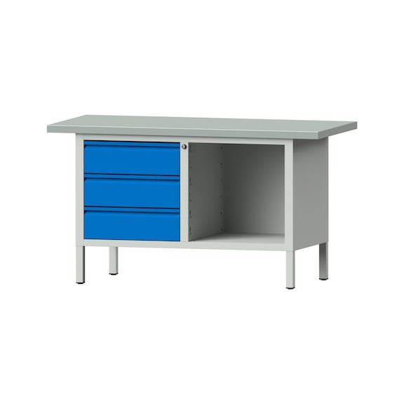 Kastenwerkbank E 1500 mm, Modell 103, ZBP 40 mm, RAL 7035/RAL 5012 - Kastenwerkbank E 2 Blöcke