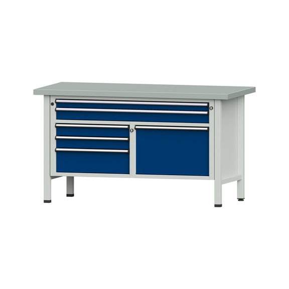 Box workbench 1500 3-piece housing model 257 ZBP 40 mm 7035/5010 840x1500x700 - Cabinet workbench 2 blocks 1500 3-piece