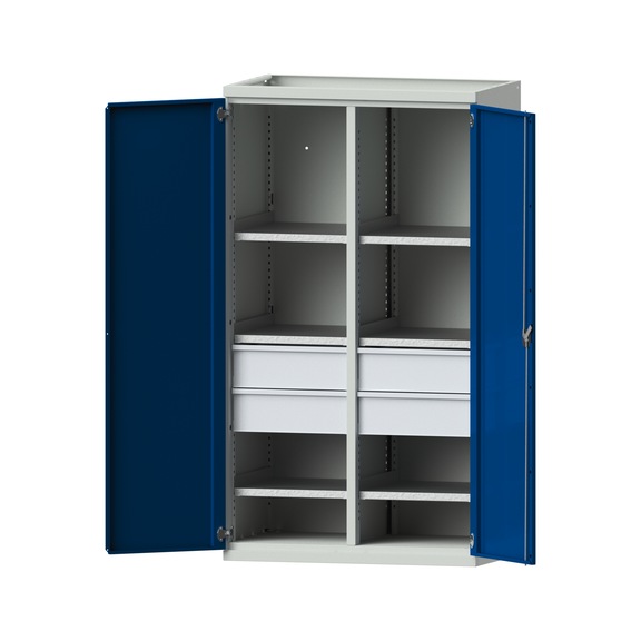 Schwerlastschrank T630mm - H1950mm, Modell 202, RAL 7035/RAL 5010, 620.011.0034 - Werkstattschrank