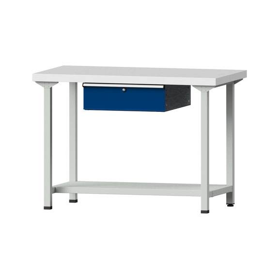 Arbeitstisch, Modell 33, KSP 50 mm, RAL 7035/RAL 5010, 900 x 1270 x 700 mm - Arbeitstisch 1270 mm statisch