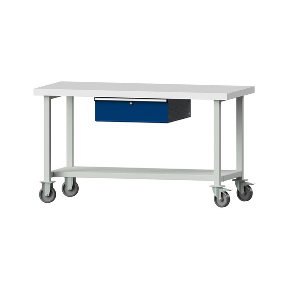 Work table, model 63, KSP 50 mm, RAL 7035/RAL 5010, 850 x 1500 x 700 mm - Working table 1500 mm movable
