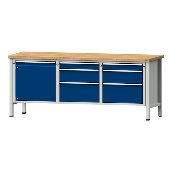 Box workbench V/T-BL 2000 mm, model 125 BMP 40 mm, RAL 7035/5010, 840x2000x700 - Cabinet workbench 3 blocks models 120 - 127