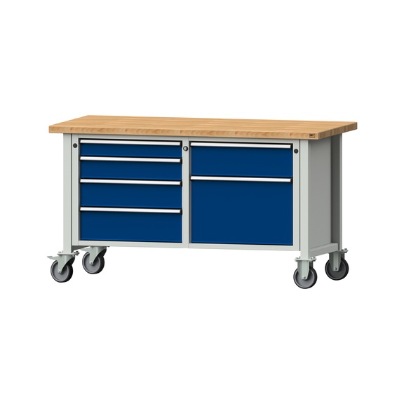 Box workbench V/T-BL 1500 mm, model 237 BMP 40 mm, RAL 7035/5010, 840x1500x700 - Cabinet workbench 2 blocks models 216 - 409