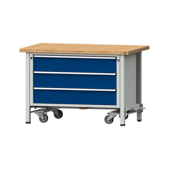 Box workbench VX 1270 mm, model 18, BMP 40 mm, RAL 7035/5010, 840x1270x800 mm - Assembly workbench roller base