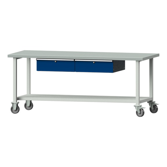 Work table, model 185, ZBP 40 mm, RAL 7035/RAL 5010, 840 x 2000 x 800 mm - Working table 2000 mm movable