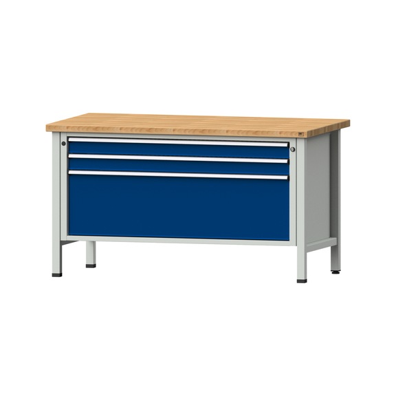 Box workbench VX 1500 mm, model 16, BMP 40 mm, RAL 7035/RAL 5010, 840x1500x800 - Cabinet workbench V - X 1500 mm 1 block