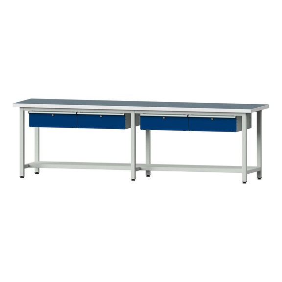 Work table, model 95, UBP 40 mm, RAL 7035/RAL 5010, 840 x 2800 x 700 mm - Working table 2800 mm static