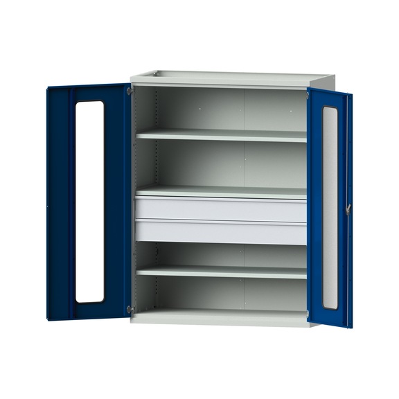 Schwerlastschrank T690mm - H1950mm, Modell 302, RAL 7035/RAL 5010, 620.014.0095 - Werkstattschrank