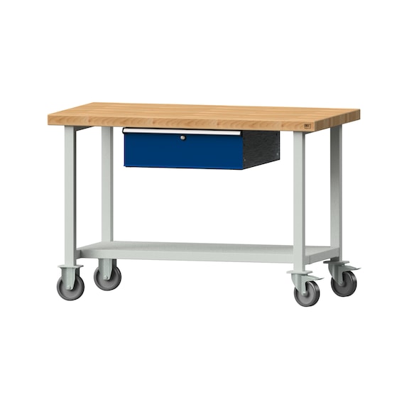 Work table, model 43, BMP 50 mm, RAL 7035/RAL 5010, 850 x 1270 x 700 mm - Working table 1270 mm movable