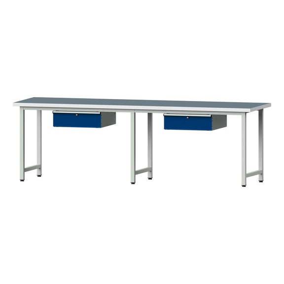 Work table, model 193, UBP 40 mm, RAL 7035/RAL 5010, 890 x 2800 x 800 mm - Working table 2800 mm static