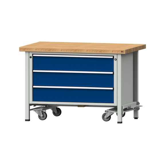 Box workbench VX 1270 mm, model 18, BMP 50 mm, RAL 7035/5010, 850x1270x800 mm - Assembly workbench roller base