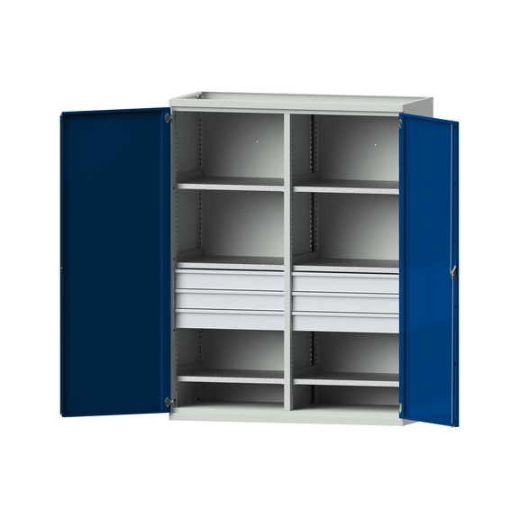 Heavy-duty cabinet T630mm - H1950mm, model 403, RAL 7035/RAL 5010, 620.011.0062 - Workshop cupboard