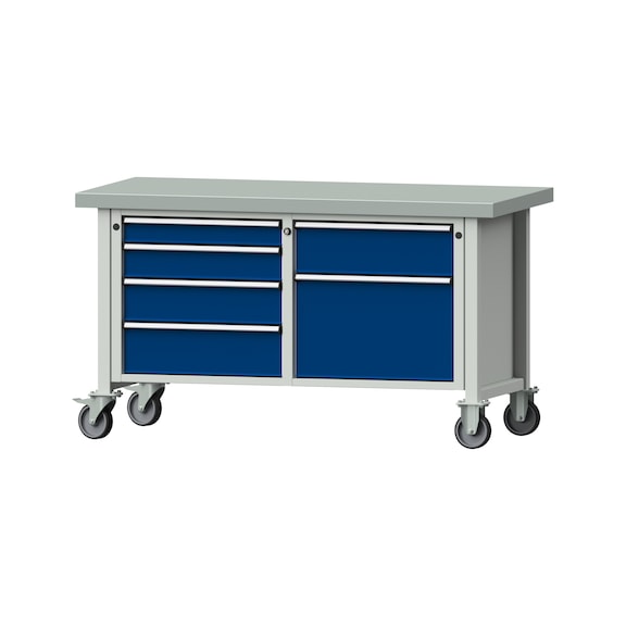 Kastenwerkbank V/T-BL 1500 mm, Modell 237 ZBP 50 mm, RAL 7035/5010, 850x1500x700 - Kastenwerkbank V - BL 2 Blöcke Modelle 216 - 409