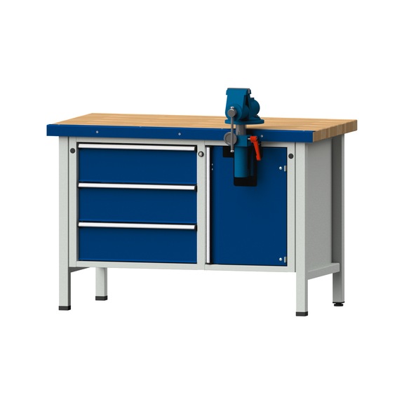 Montagewerkbank V/T-BL, Modell 806, BMP 50 mm, RAL 7035/5010, 850x1270x700 mm - Montagewerkbank V - BL stationär