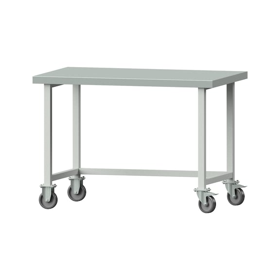 Arbeitstisch, Modell 140, ZBP 50 mm, RAL 7035, 900 x 1270 x 800 mm - Arbeitstisch 1270 mm fahrbar