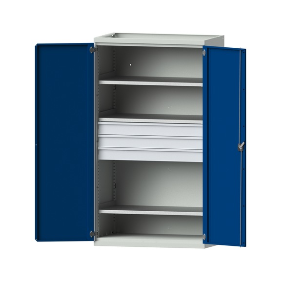Schwerlastschrank T630mm - H1950mm, Modell 103, RAL 7035/RAL 5010, 620.011.0004 - Werkstattschrank