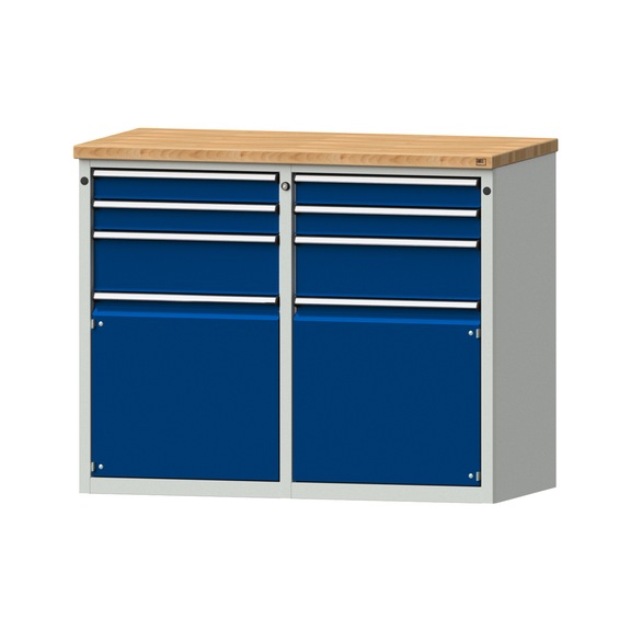 Beistellschrank 2xBL, Modell 502, BMP 40 mm, RAL 7035/RAL 5010, Höhe 1020 mm - Werkstattschrank