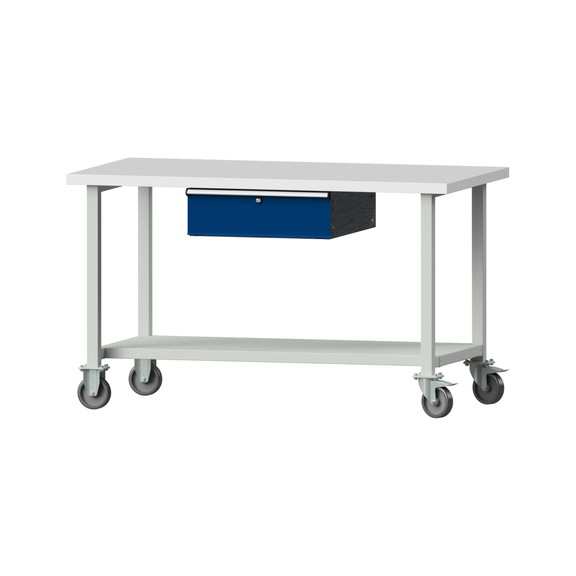 Work table, model 163, KSP 40 mm, RAL 7035/RAL 5010, 890 x 1500 x 800 mm - Working table 1500 mm movable