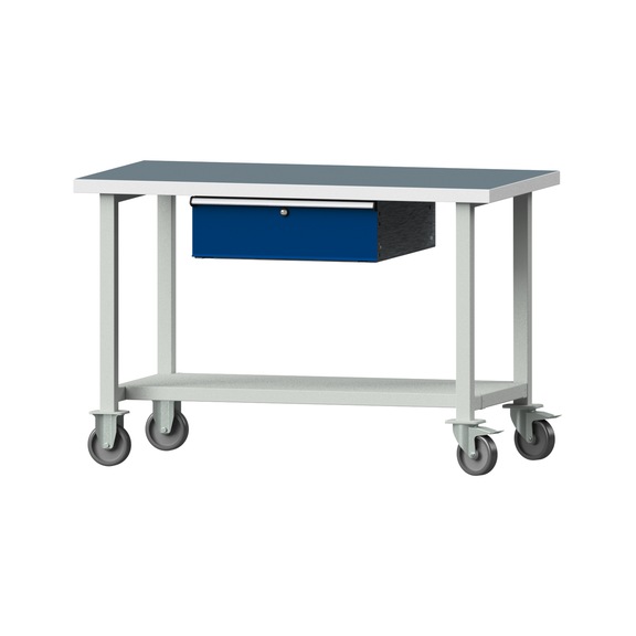 Work table, model 43, UBP 40 mm, RAL 7035/RAL 5010, 840 x 1270 x 700 mm - Working table 1270 mm movable