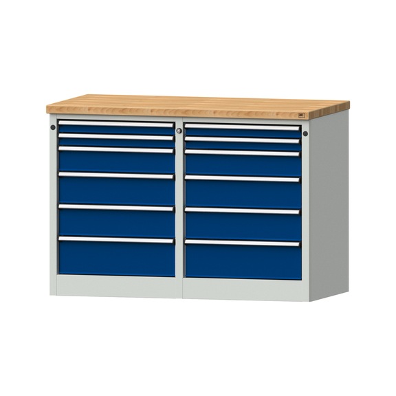 Beistellschrank 2xBL, Modell 205, BMP 40 mm, RAL 7035/RAL 5010, Höhe 890 mm - Werkstattschrank