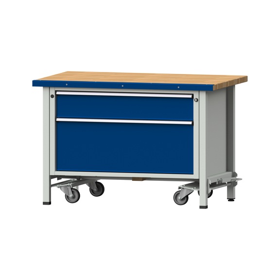 Box workbench VX 1270 mm, model 15, BMP 40 mm, RAL 7035/5010, 840x1270x800 mm - Assembly workbench roller base