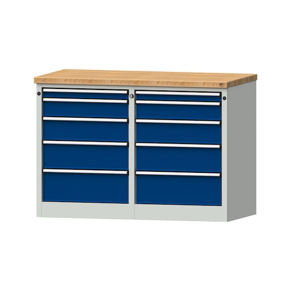 Side cabinet 2xBL, model 206, BMP 40 mm, RAL 7035/RAL 5010, height 890 mm - Workshop cupboard