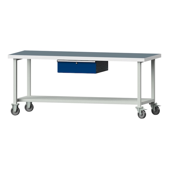 Work table, model 183, UBP 50 mm, RAL 7035/RAL 5010, 850 x 2000 x 800 mm - Working table 2000 mm movable