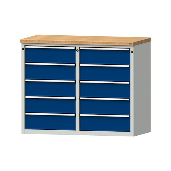 Side cabinet 2xBL, model 503, BMP 40 mm, RAL 7035/RAL 5010, height 1020 mm - Workshop cupboard