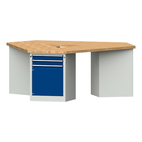 Gruppenwerkbank, Modell 302, BMP 50 mm, RAL 7035/RAL 5010, 900x2370x2052 mm - Gruppenwerkbank