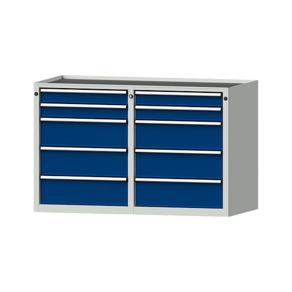 Side cabinet 2xBL, model 204, storage tray, RAL 7035/RAL 5010, height 800 mm - Workshop cupboard