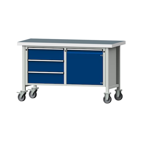 Kastenwerkbank V/T-BL 1500 mm, Modell 106 UBP 50 mm, RAL 7035/5010, 900x1500x700 - Kastenwerkbank V - BL 2 Blöcke Modelle 103 - 209